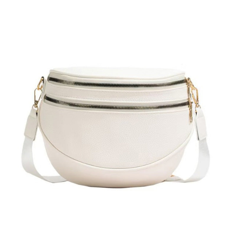 Sabrina Double Zip Leather Crescent Sling (4 Colors)
