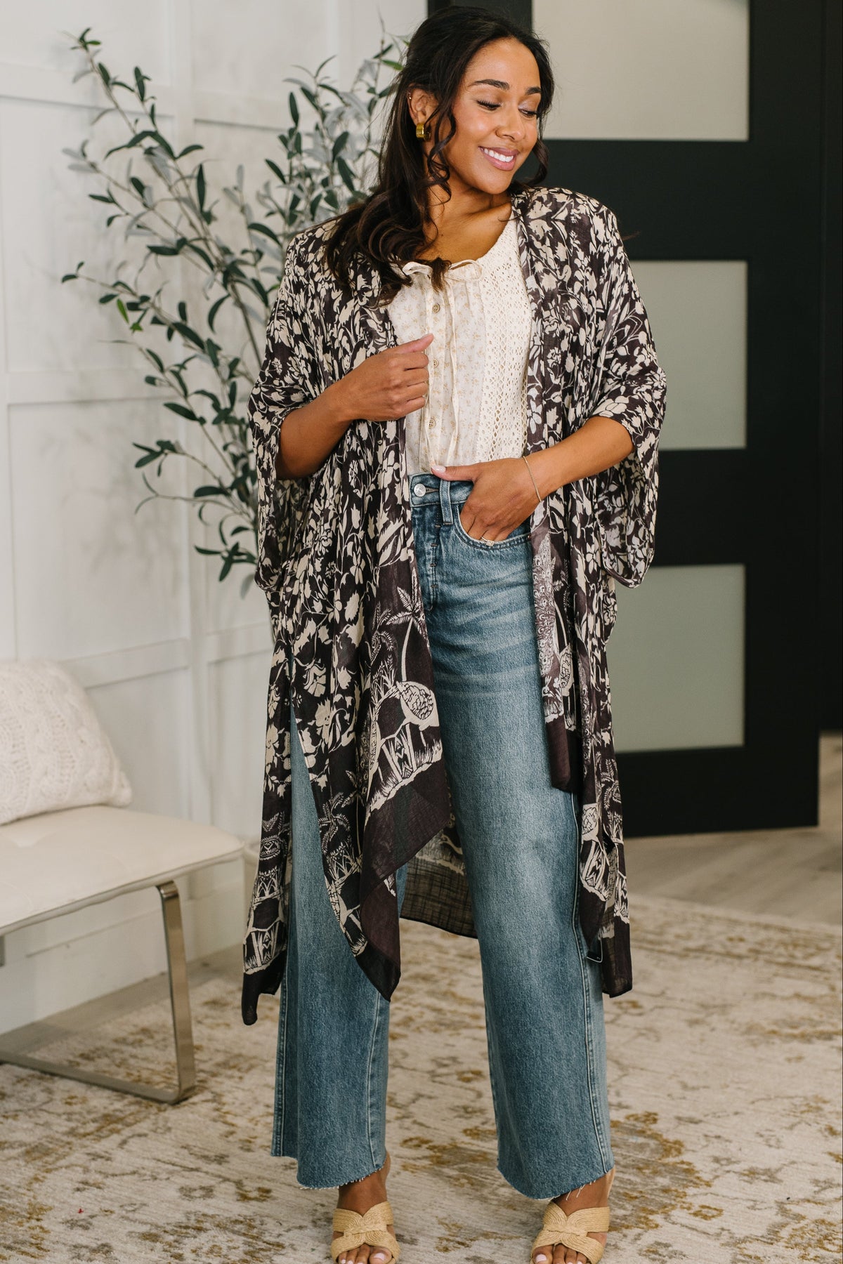 Bella Vida Open Front Floral Print Kimono