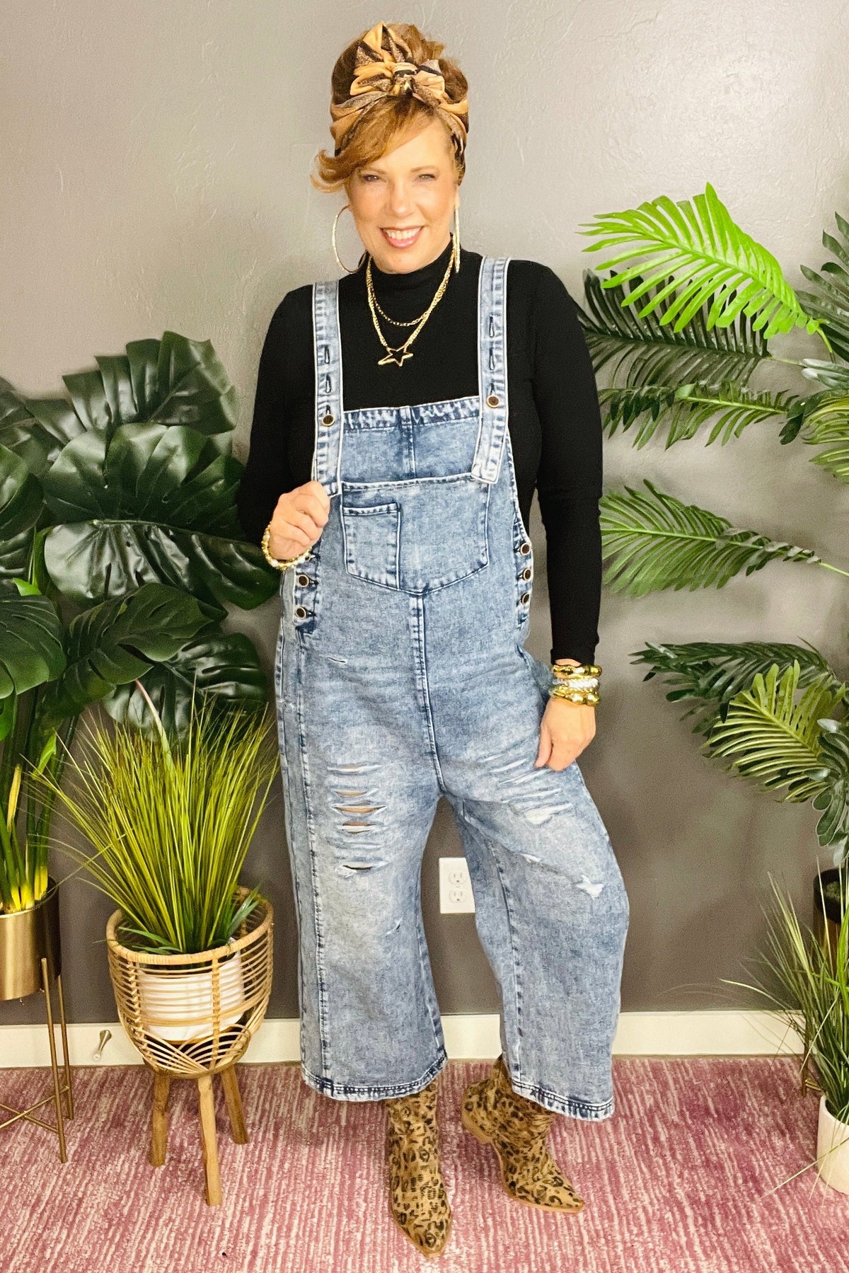 Denim Made Easy Distressed Overalls