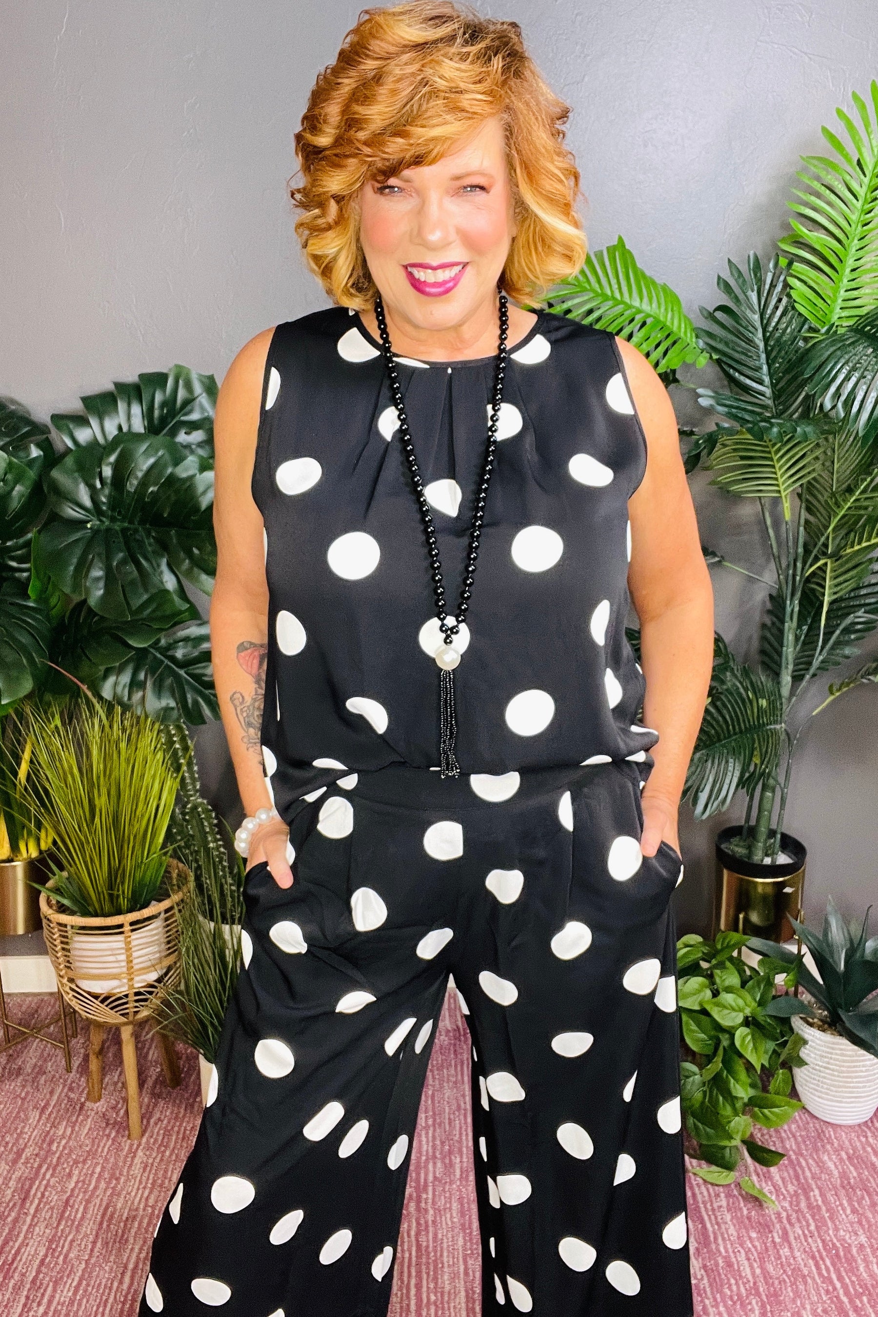 The Sweet Spot Black Polka Dot Top And Pant Set