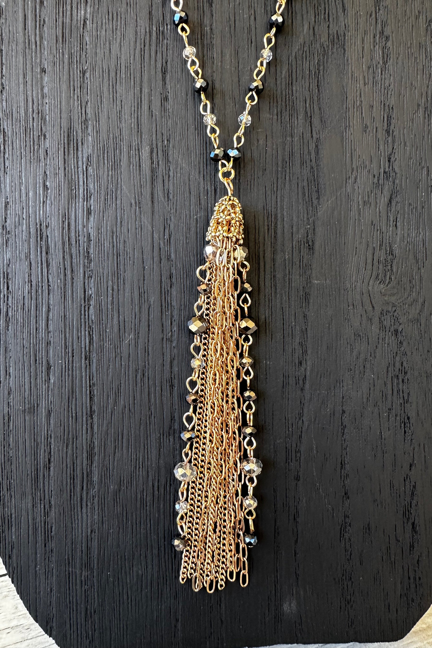 Gold Beaded Tassel Charm Necklace - N130GO