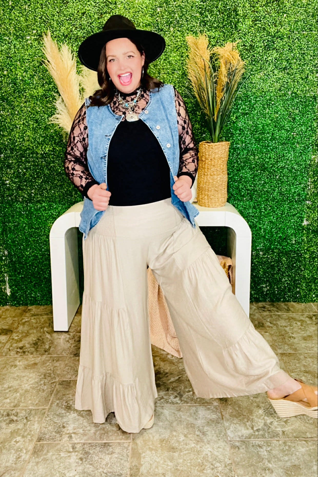 Southern Flair Beige Tiered Wide Leg Pants - P086BG