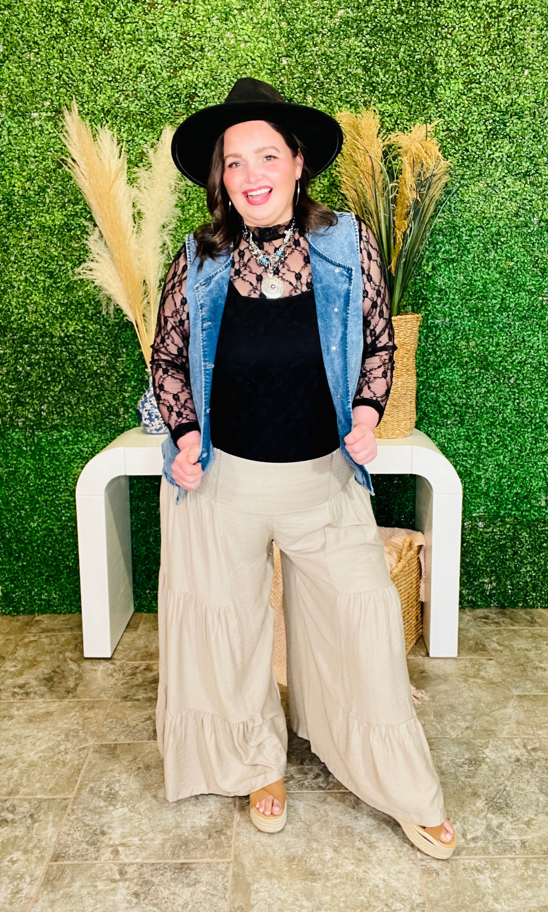 Southern Flair Beige Tiered Wide Leg Pants - P086BG