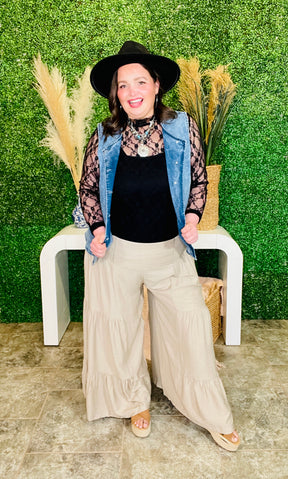 Southern Flair Beige Tiered Wide Leg Pants - P086BG