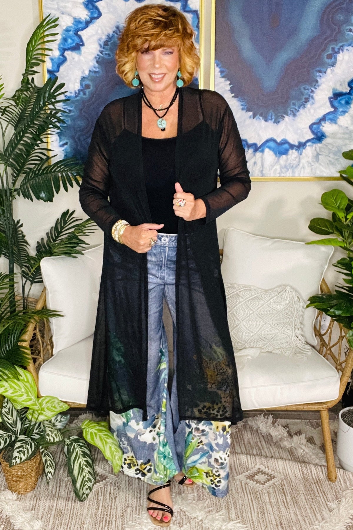 Finishing Touch Black Sheer Mesh Duster