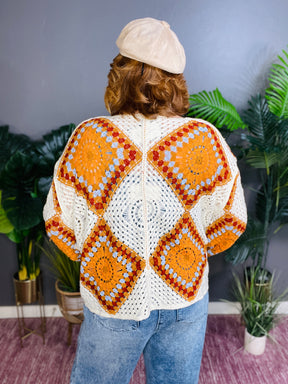 Hippie At Heart Ivory/Orange Crochet Cardigan