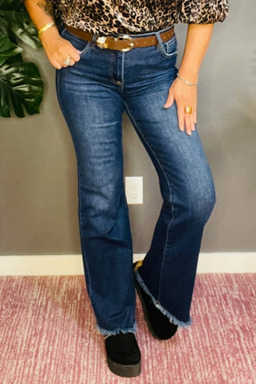 Hailey Full Size Tummy Control Mid Rise Flare Jeans