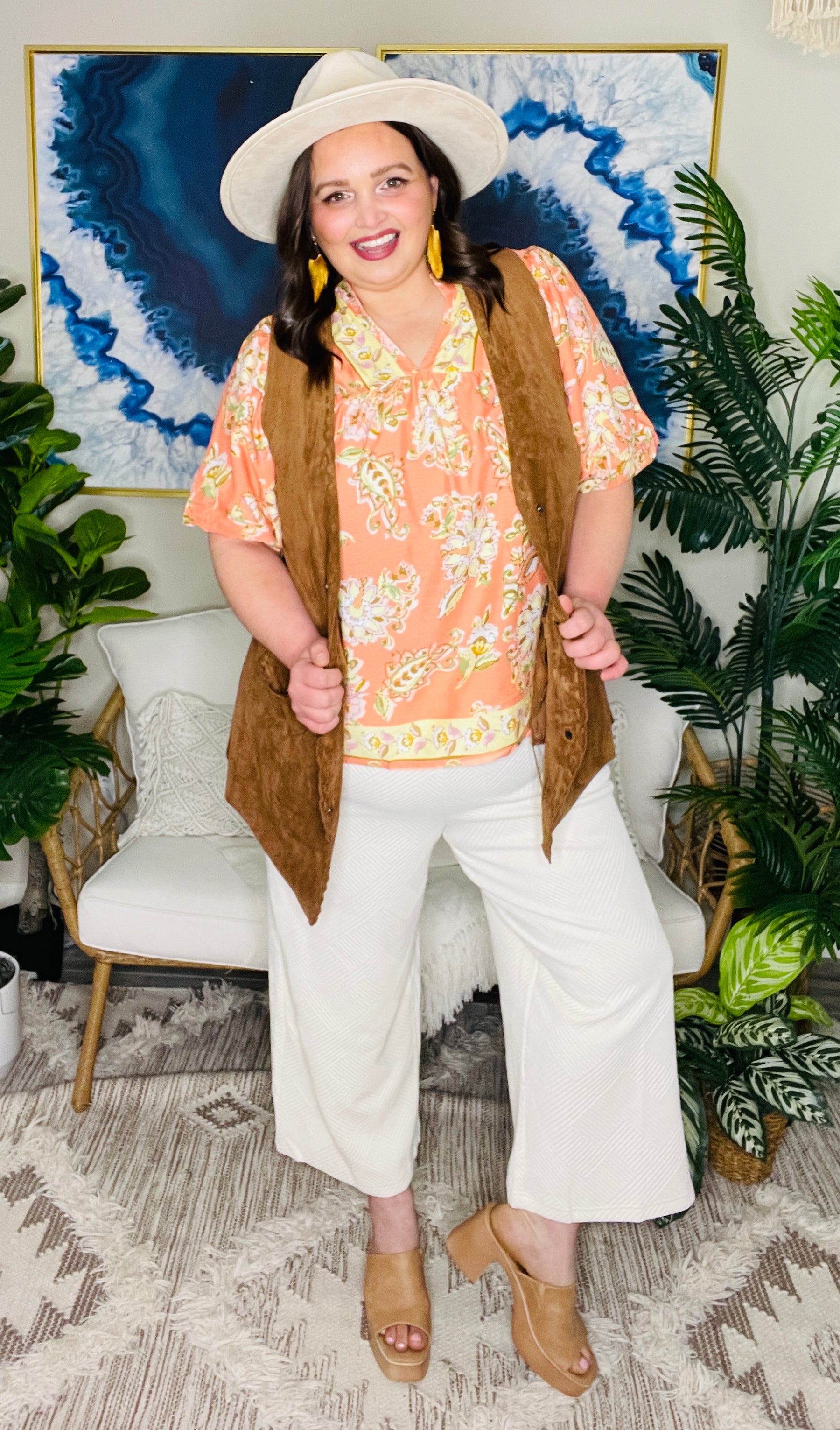 Sweet Georgia Peach Floral Boho Top