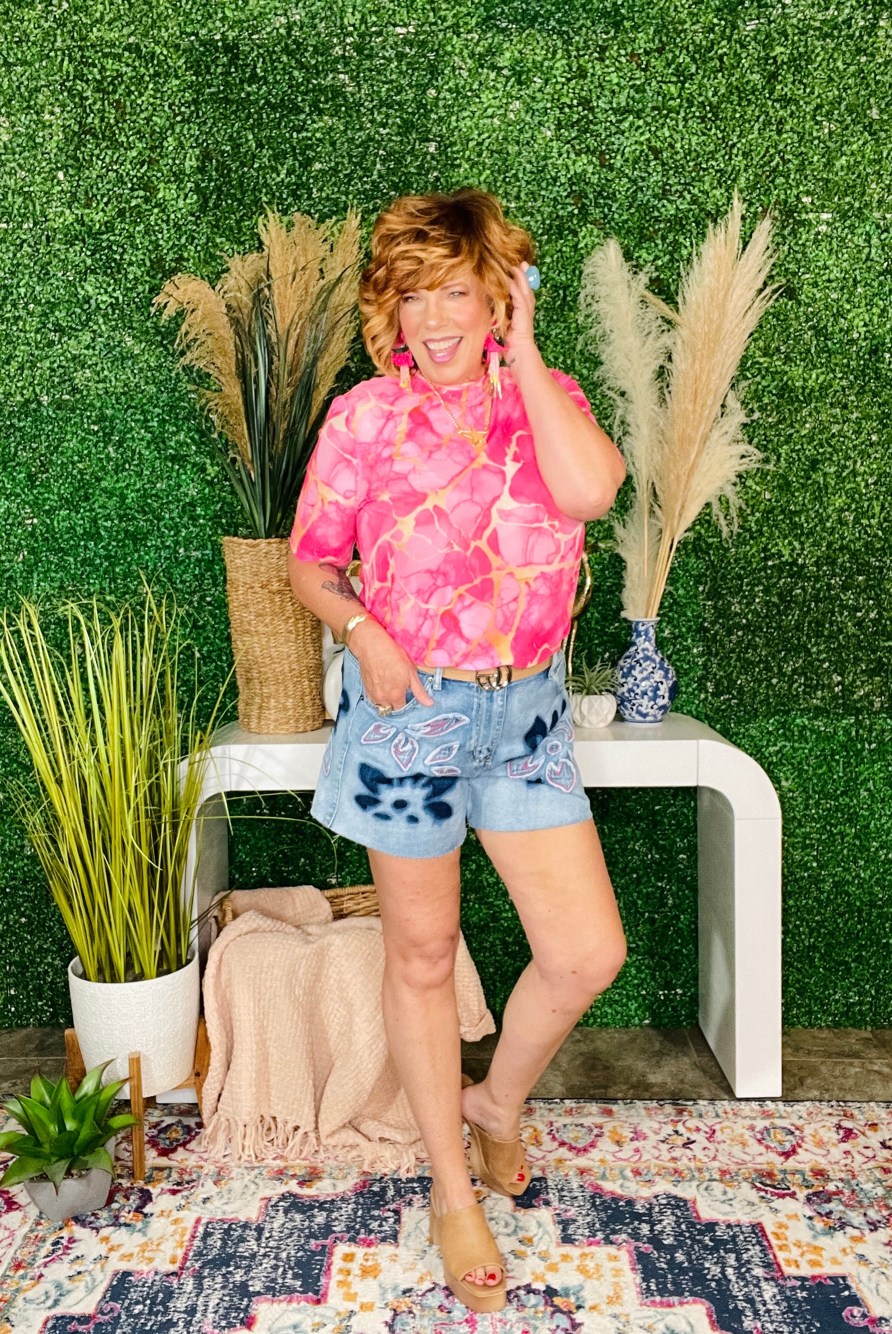 Indigo Bloom Denim Shorts - SHR009DN