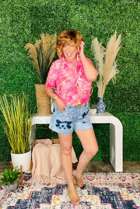 Indigo Bloom Denim Shorts - SHR009DN