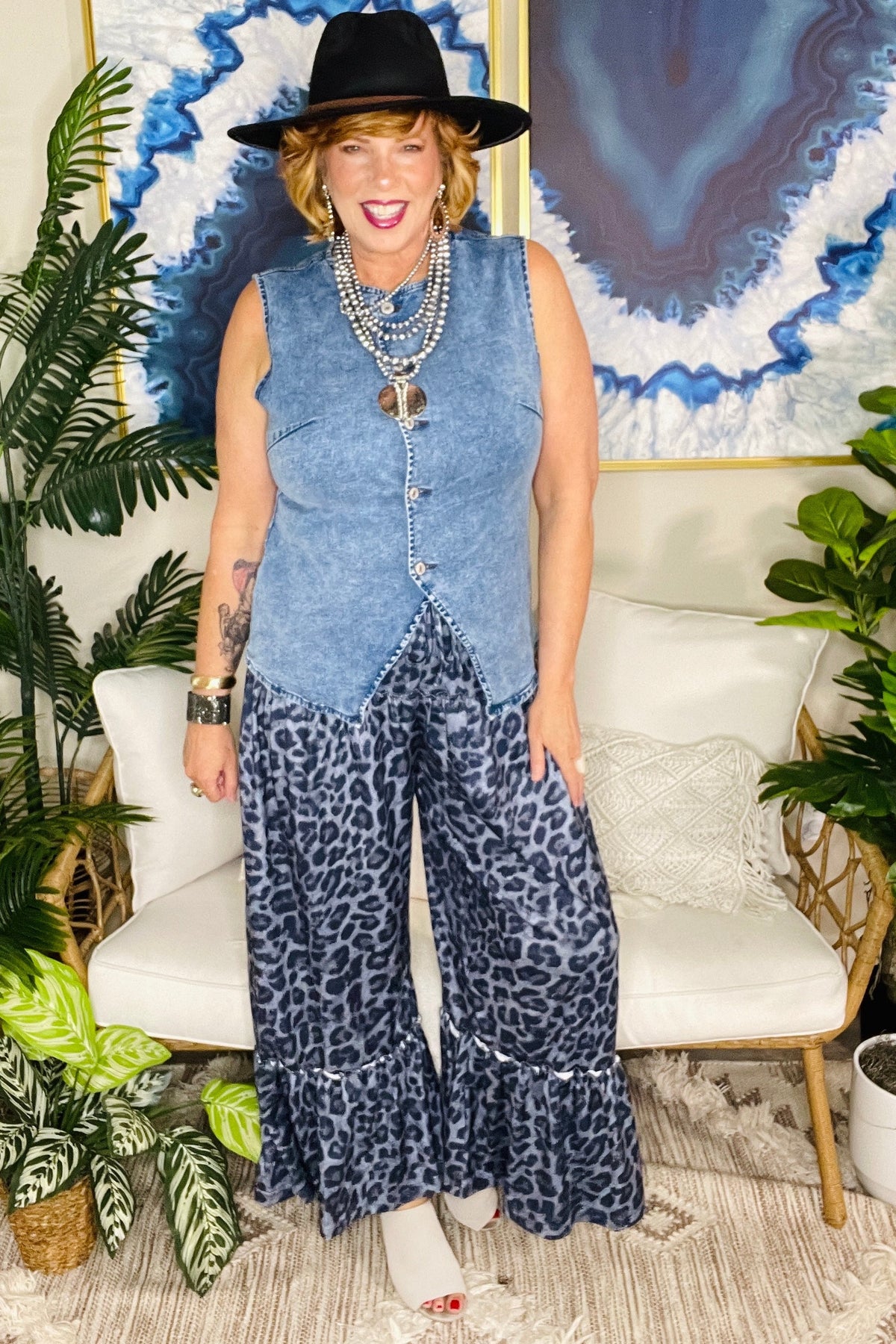 Posh Mode Leopard Print  Wide Leg Pants