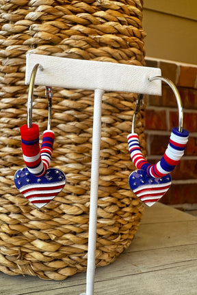 Patriotic Multicolored Bead Hoop Earrings - E103RWB