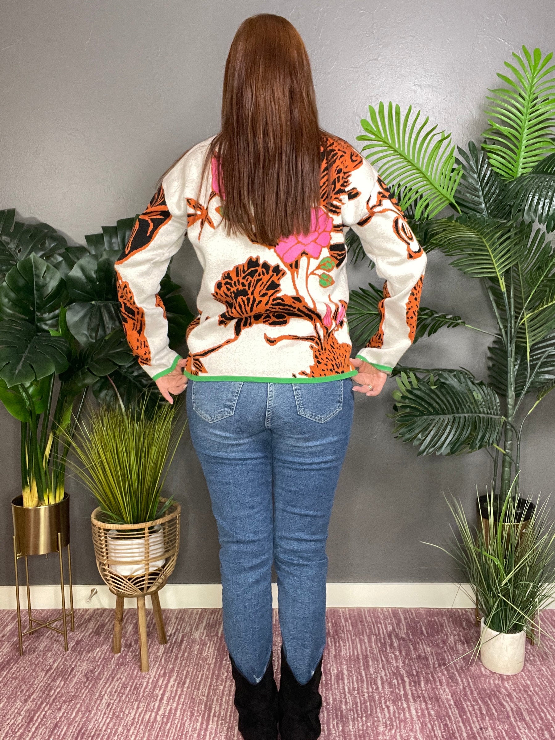 Floral For Days Knit Quarter Zip Sweater