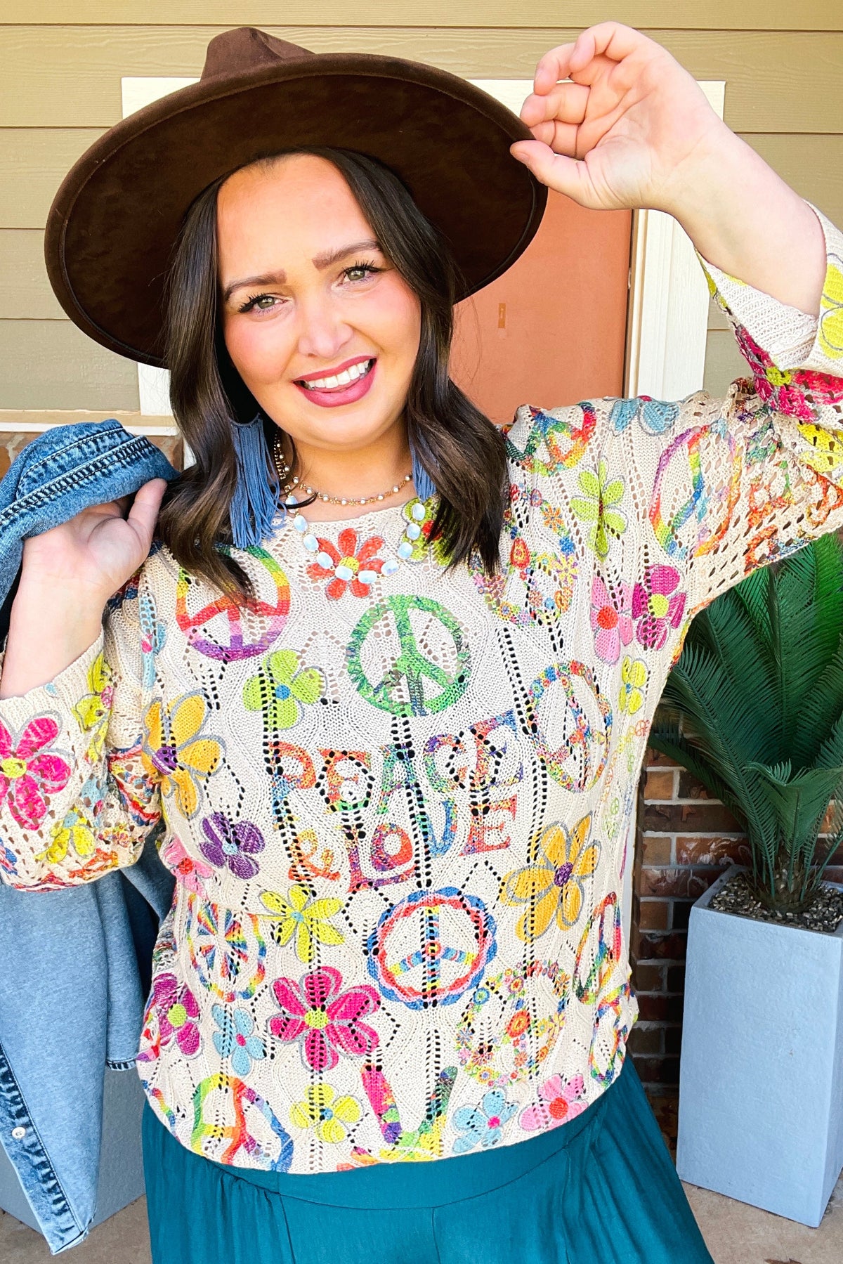 Boho Chic Peace & Love Knit Top