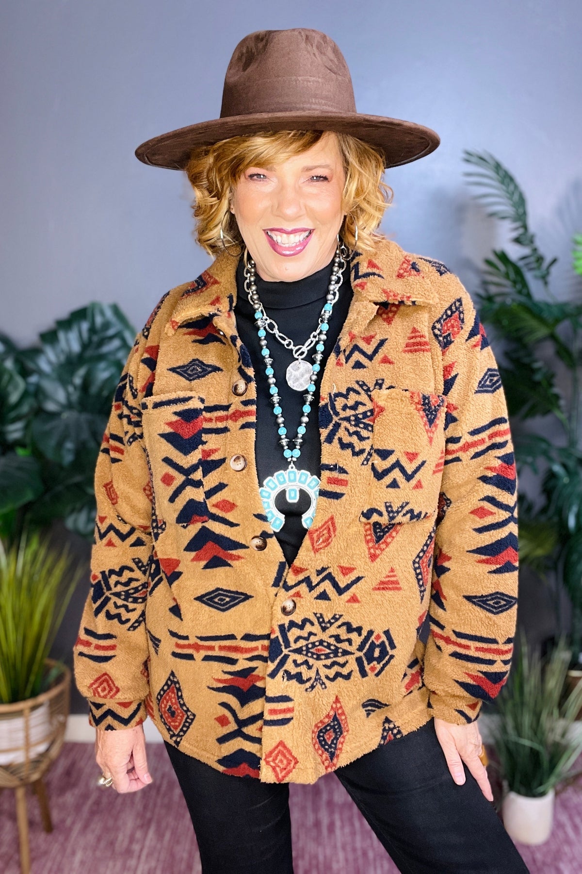 Warm You Up Aztec Pattern Fleece Shacket