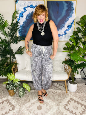 You're A Star Gray Leopard Print Star Jogger Pants