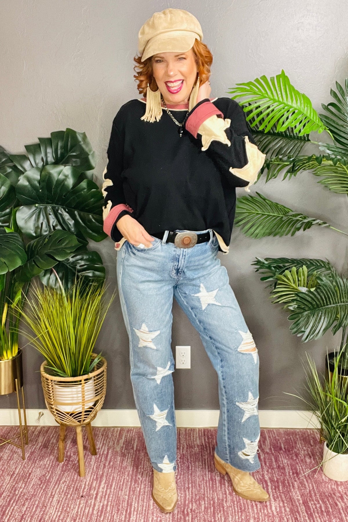 Celeste High Waist Star Shaped Destroy Straight Jeans