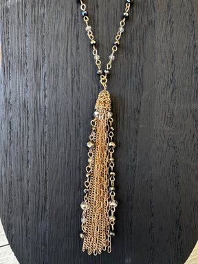 Gold Beaded Tassel Charm Necklace - N130GO