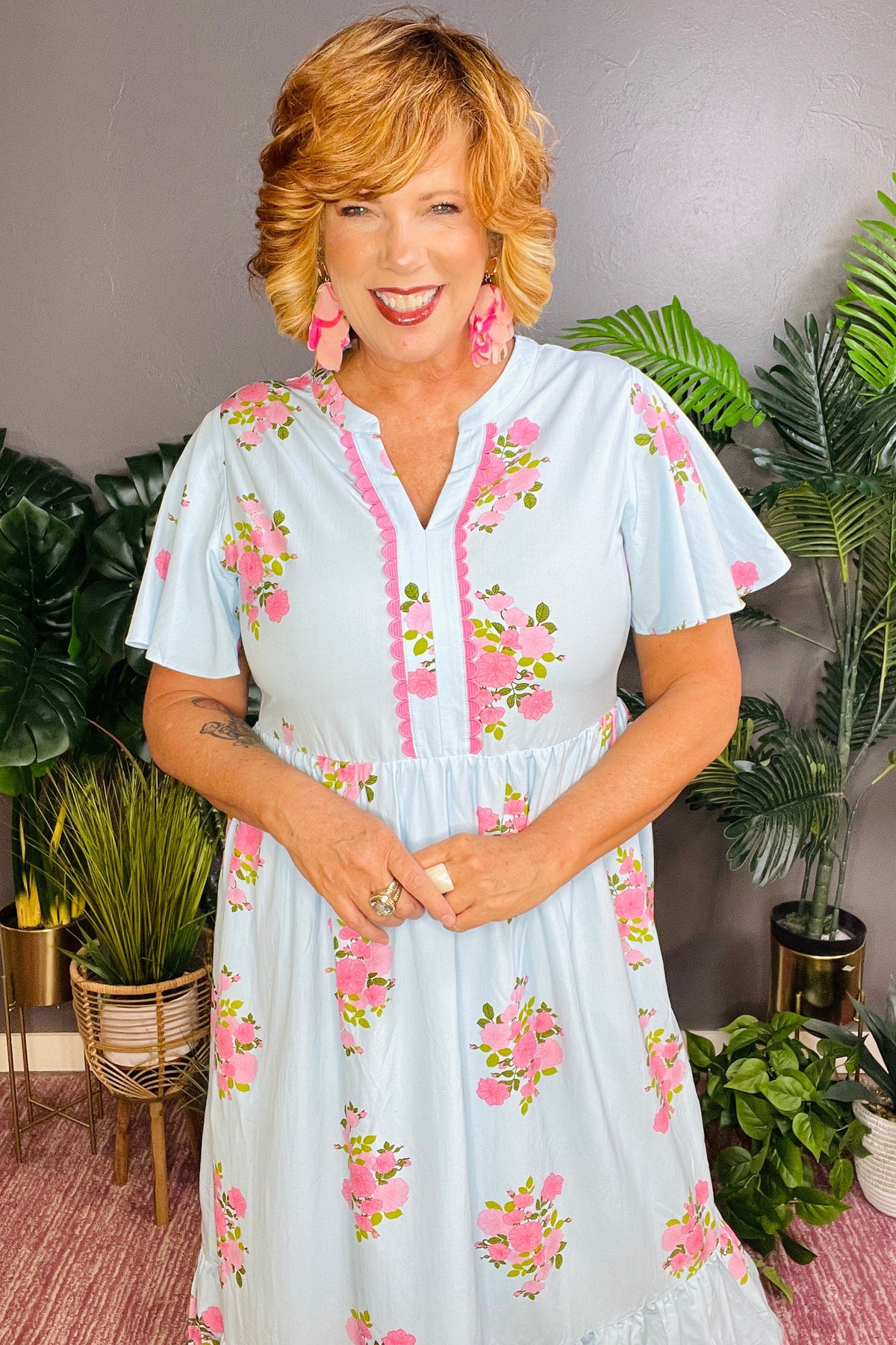 Resort Getaway Sky Blue Floral Print Maxi Dress
