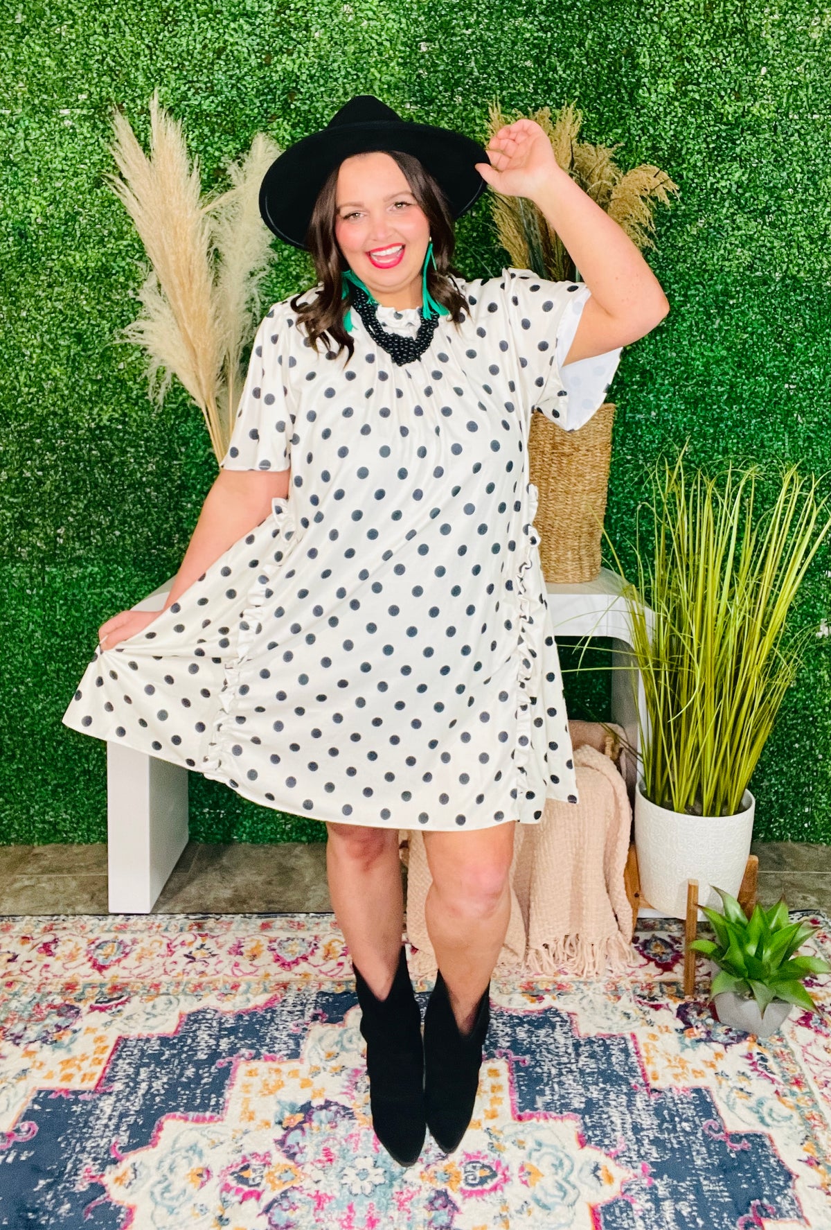 Spotted Something Sweet Polka Dot Ruffle Mini Dress - DR142BW