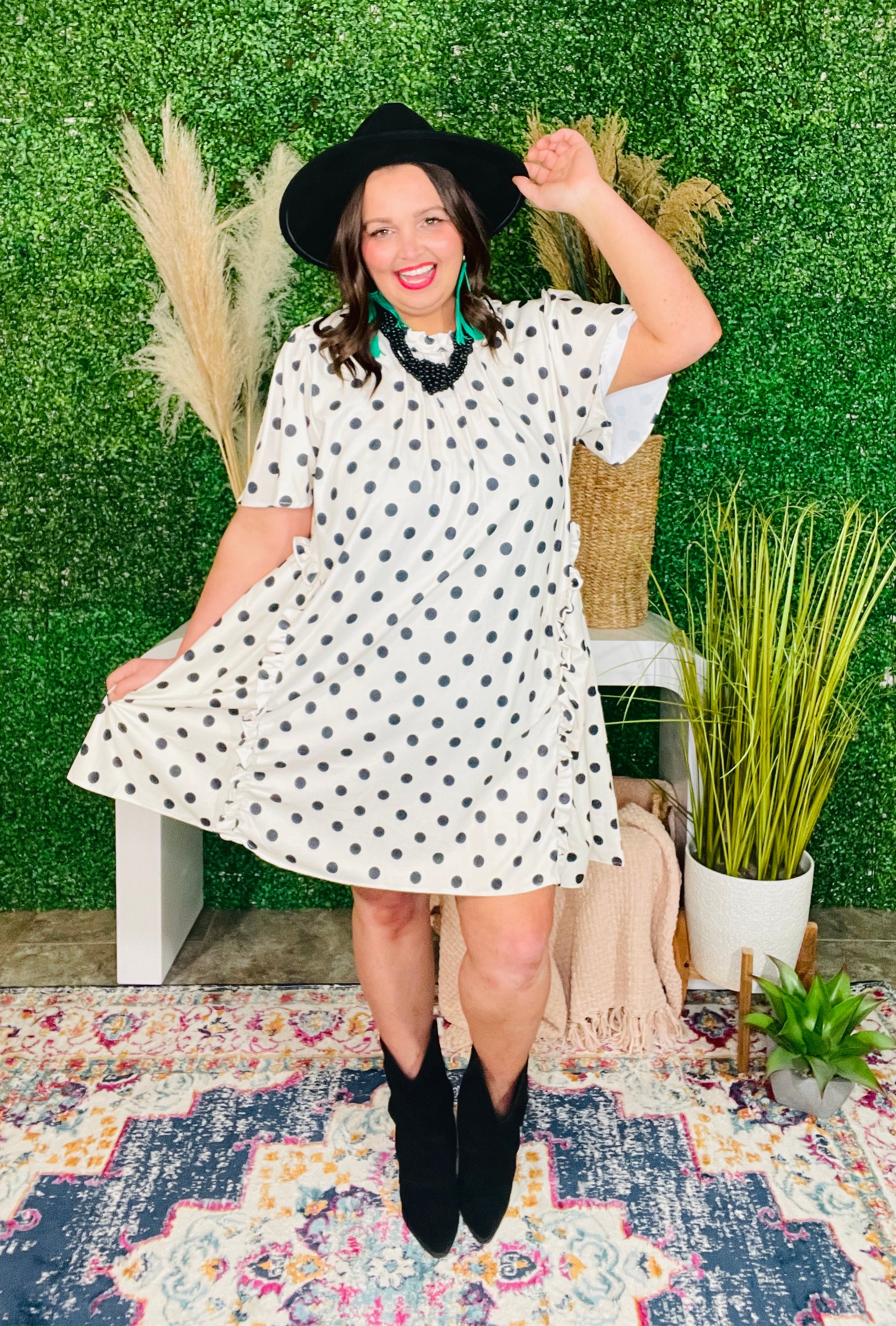 Spotted Something Sweet Polka Dot Ruffle Mini Dress - DR142BW