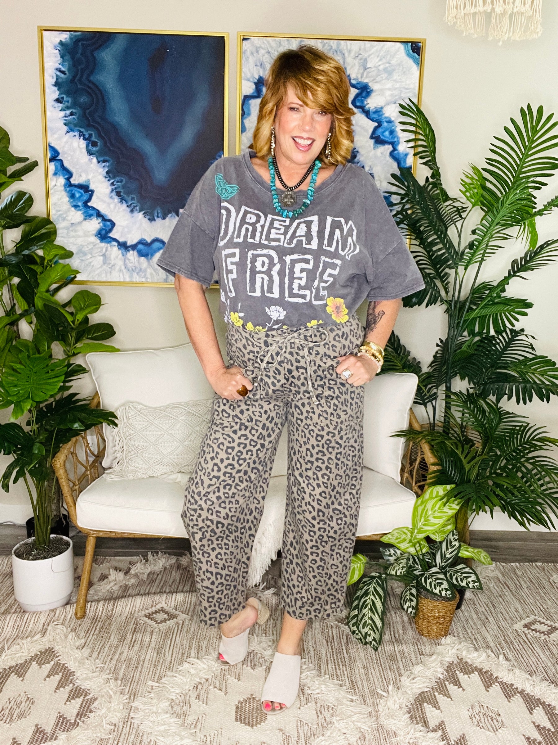 Too Bold To Tame Leopard Printed Barrel Jeans