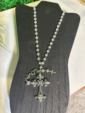 Silver Crystal Cross Charm Necklace - N114CR