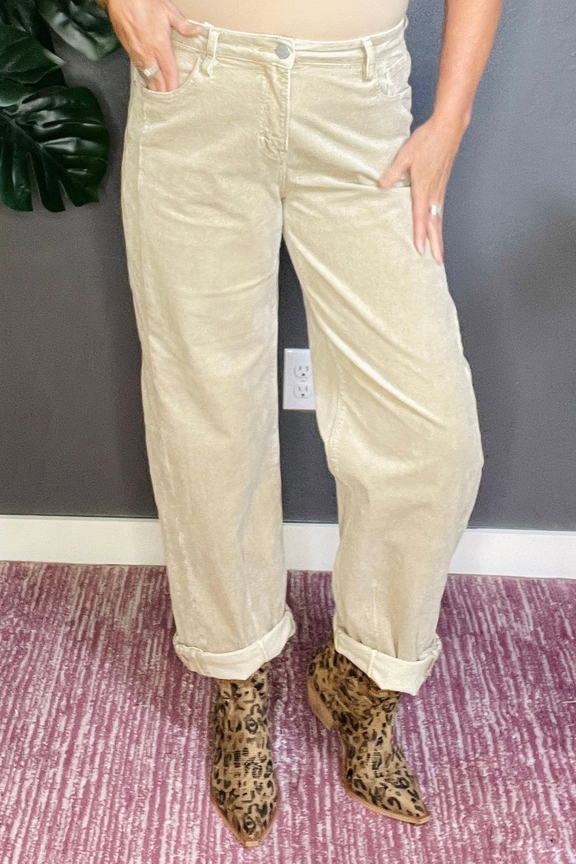Mila High Rise Crop Barrel Corduroy Pants