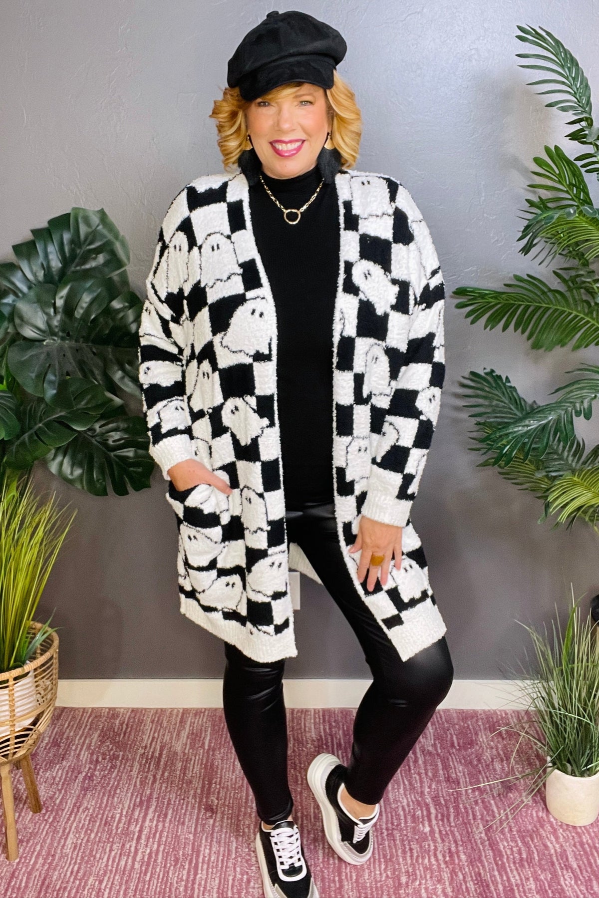 Checkered Ghost Halloween Cloud Cardigan - OT002CK