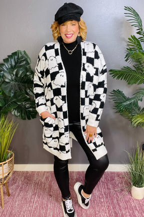 Checkered Ghost Halloween Cloud Cardigan - OT002CK