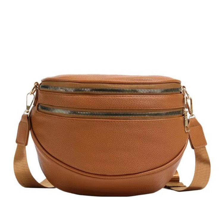 Sabrina Double Zip Leather Crescent Sling (4 Colors)