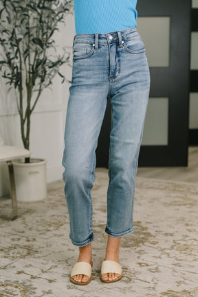Carla High Waist Ankle Straight Jean in Break Through Blue