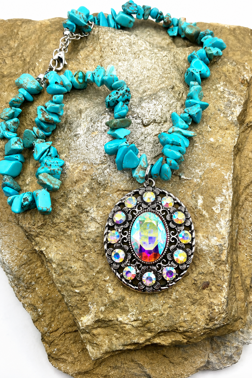Boho Silver Gemstone Charm Necklace - N161TQ
