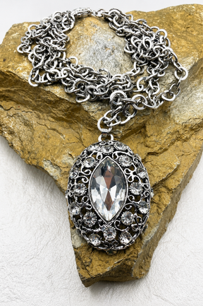 Vintage Boho Chunky Crystal Necklace - N162SI