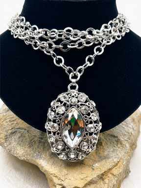 Vintage Boho Chunky Crystal Necklace - N162SI