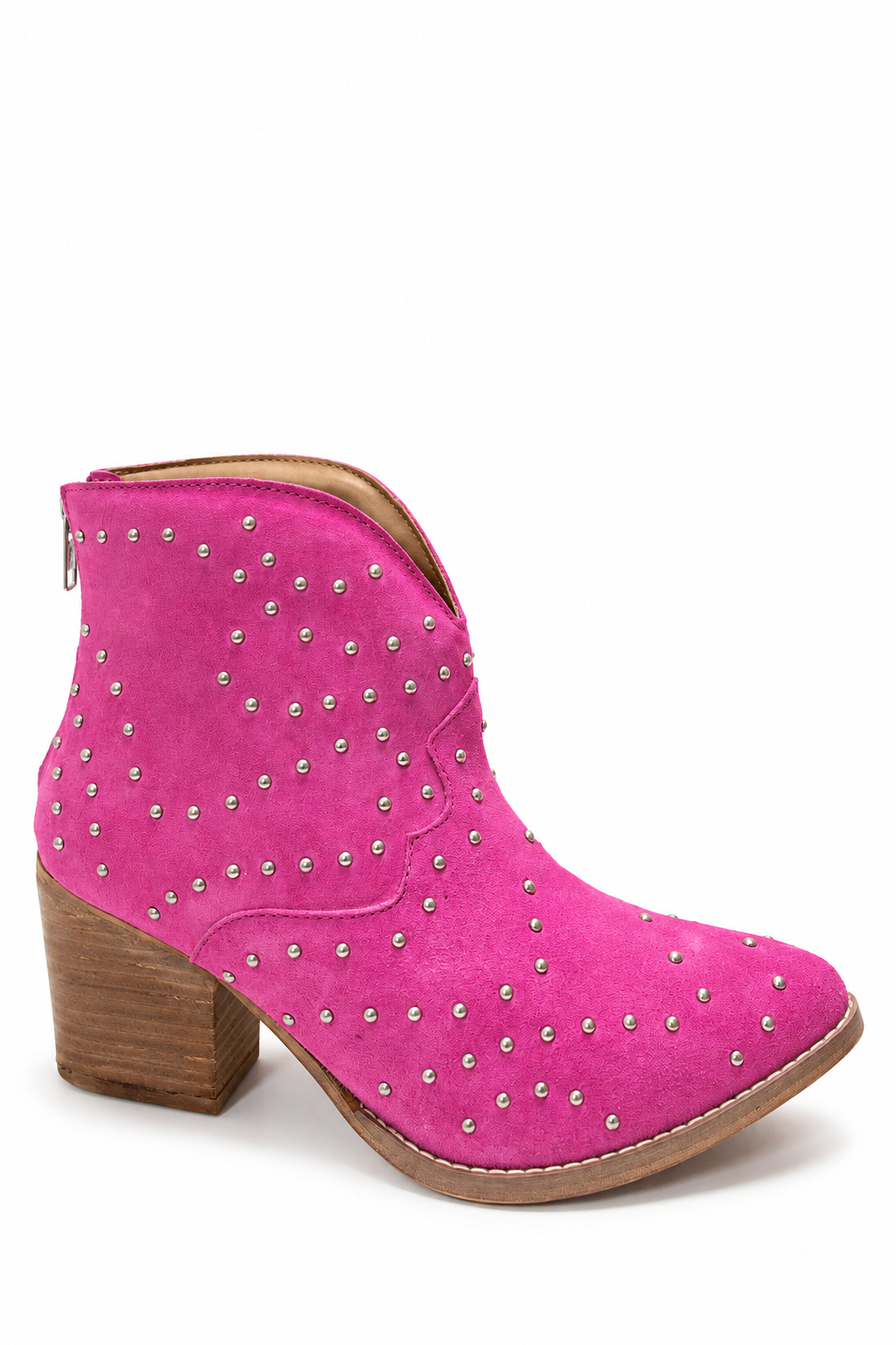 Twilight Studded Heeled Ankle Boot in Magenta