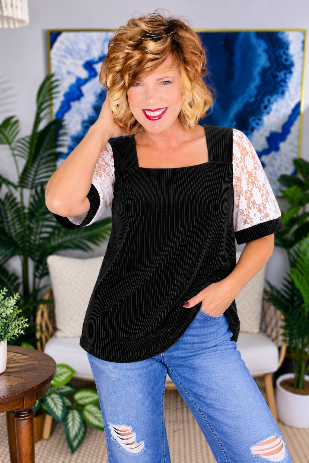 Simply Enchanted Black Lace Top - YF007BK