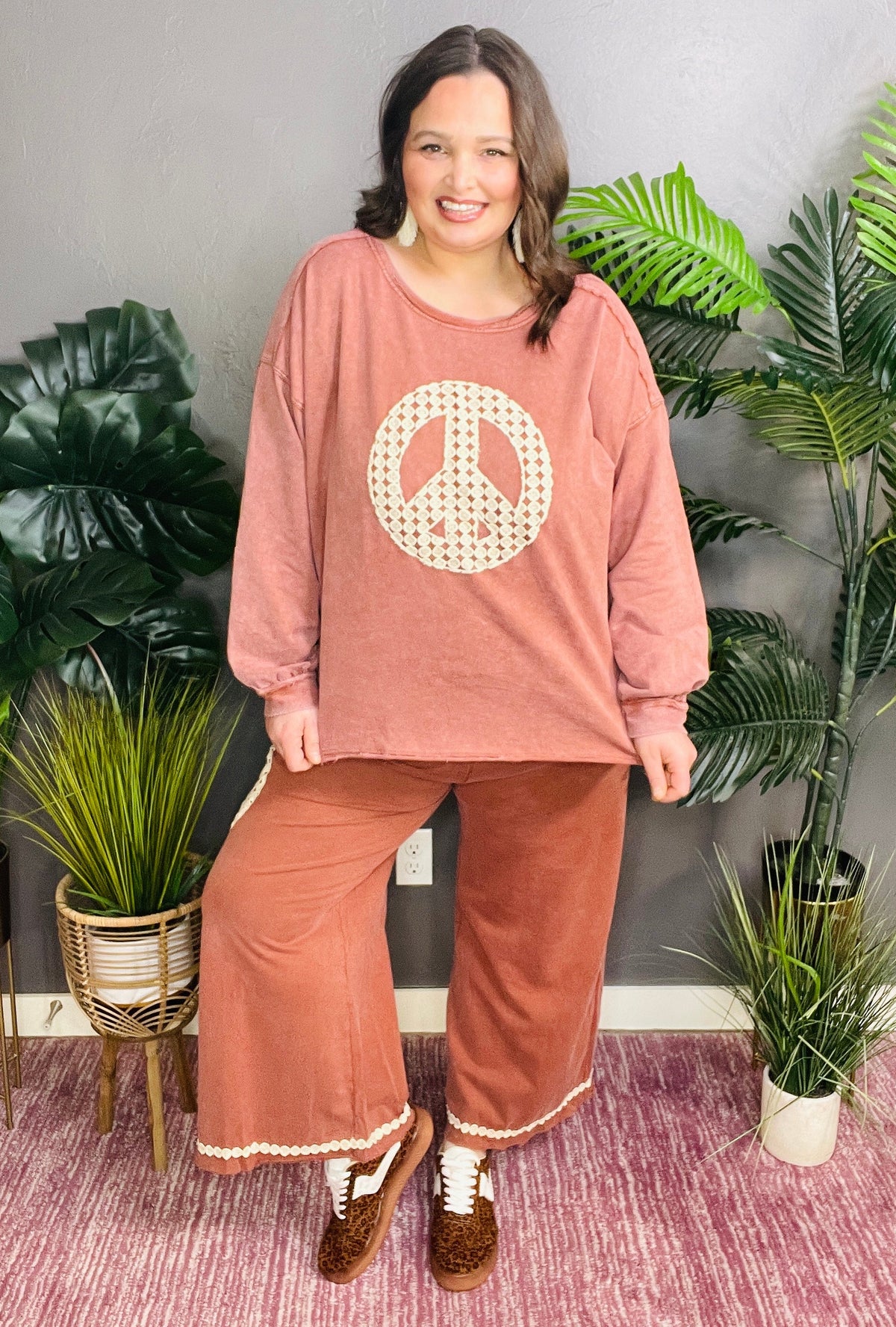 Peace All Around Red/Brown Pants - P035RB