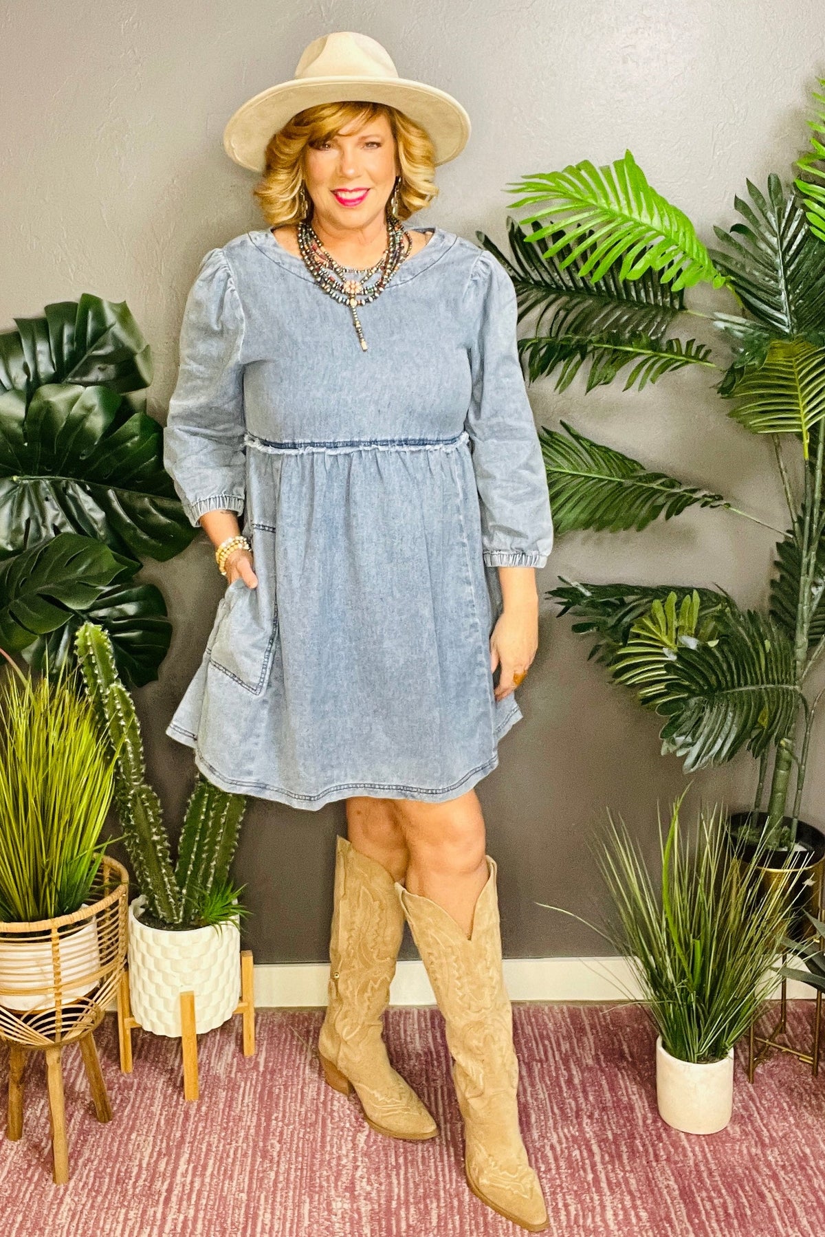 Chic In Denim Dress with Pockets