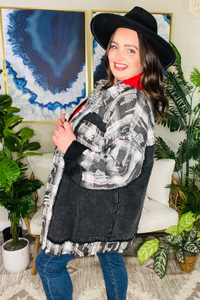 Plaid To The Bone Black Shacket - S996BK