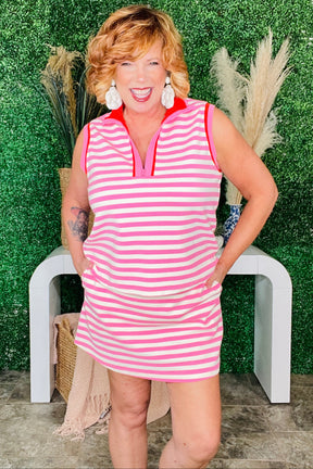 Off In Paradise Sachet Pink Stripe Top And Skort Set