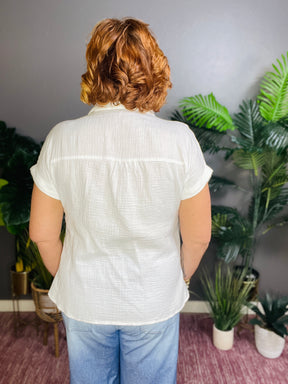 Clean Slate Lace Trim Textured Top