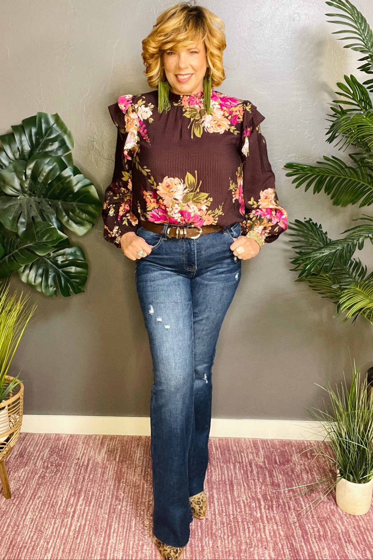 Monroe Distressed Mid Rise Flare Jeans