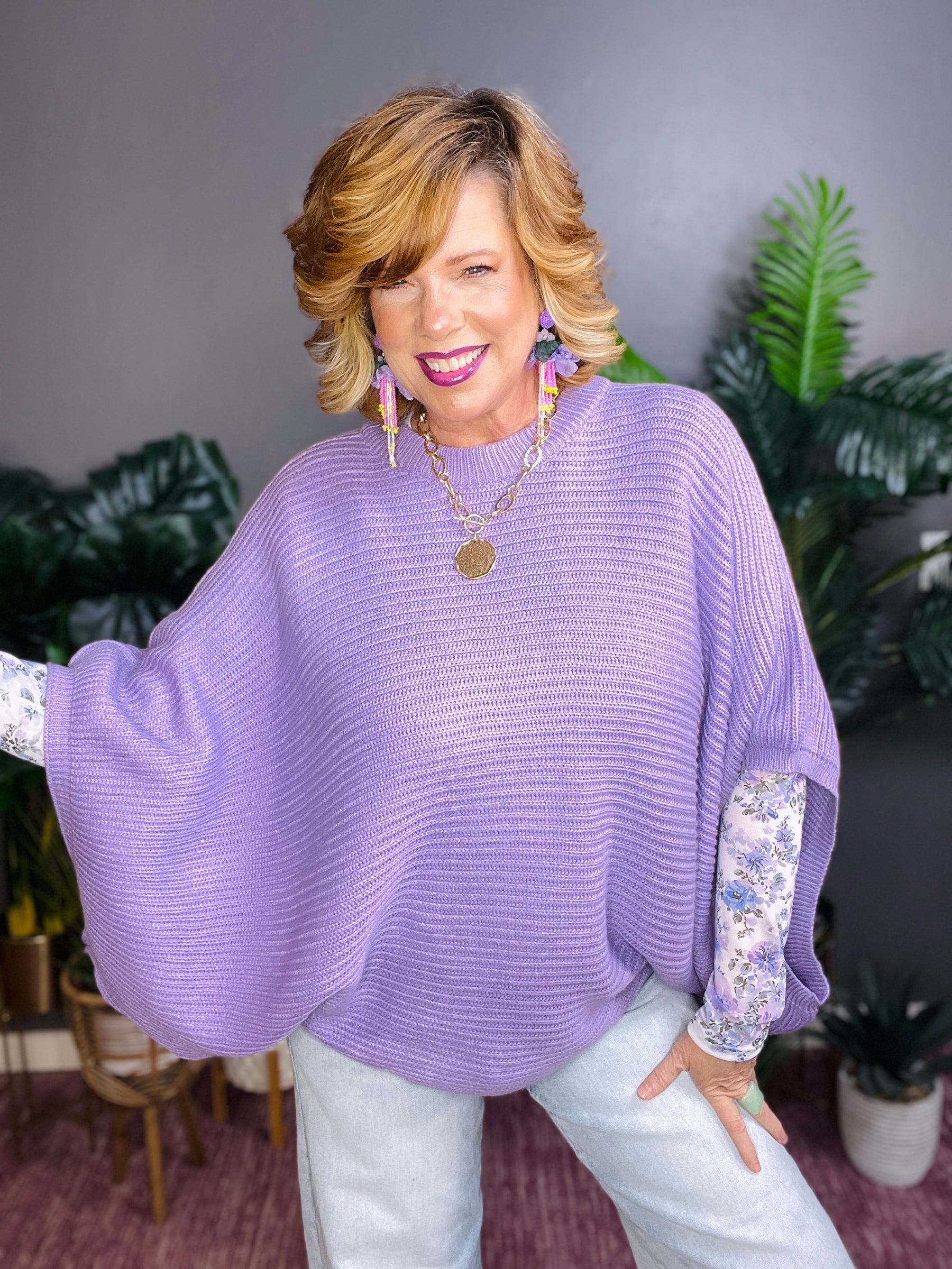 Spring Is In The Air Purple Poncho Top - S363PU