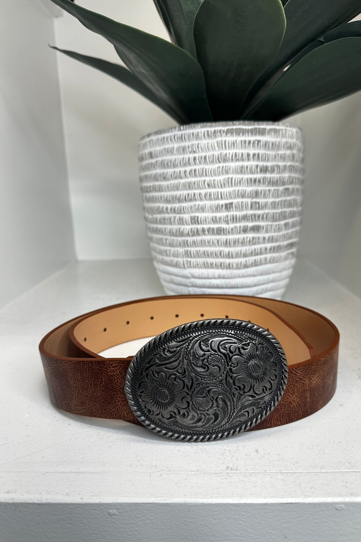 Dark Cognac/Floral Belt - BLT1319DCG