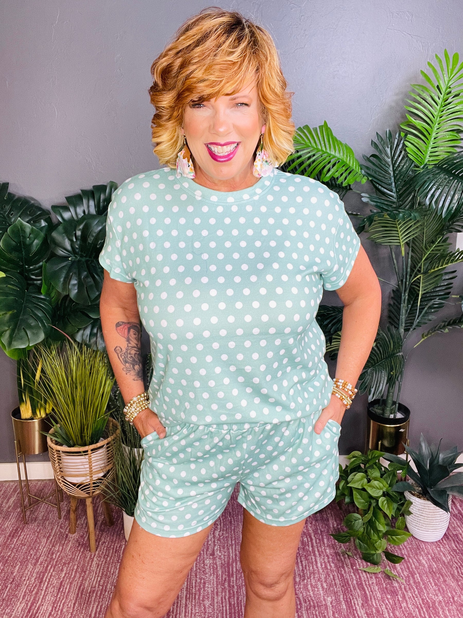 She's Got A Way Green Polka Dot Top And Short Set