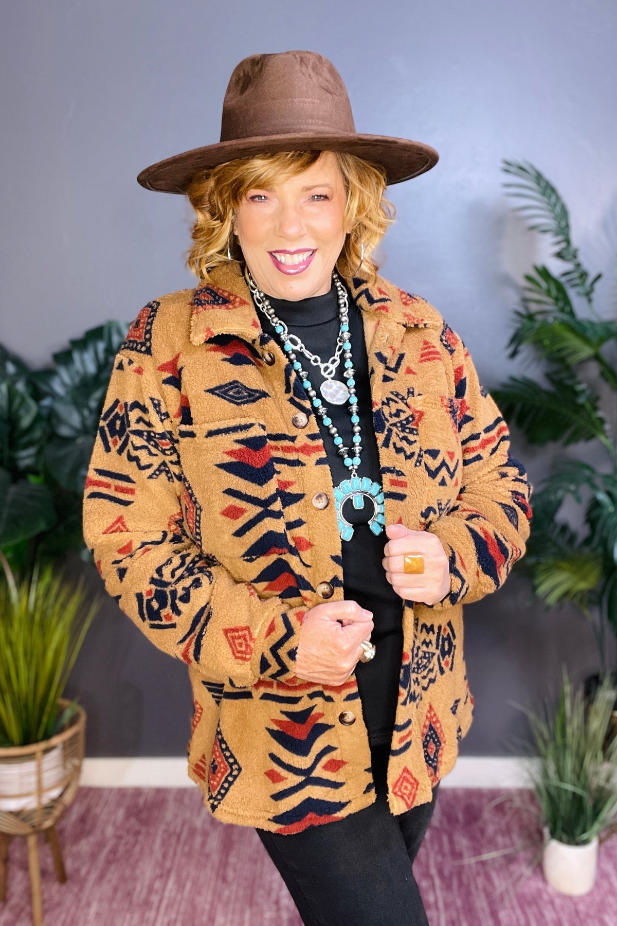 Warm You Up Aztec Pattern Fleece Shacket