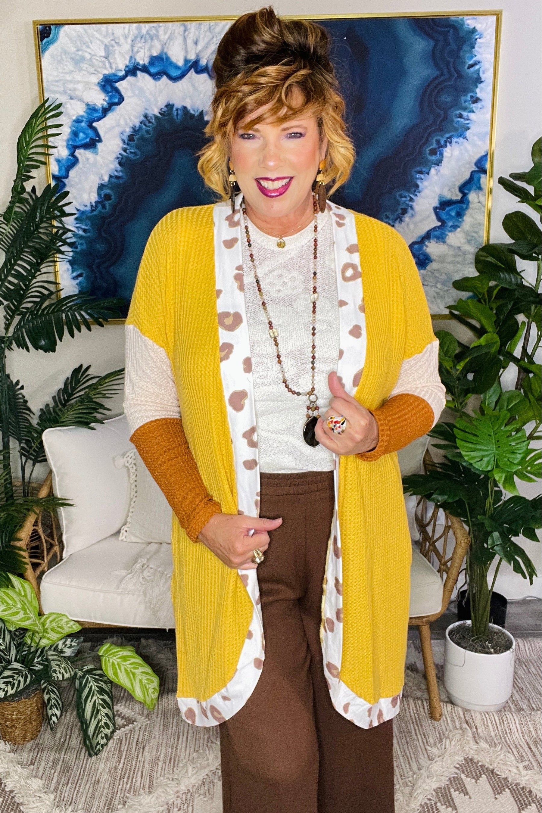 Golden Girl Waffle Cardigan - OT200YE