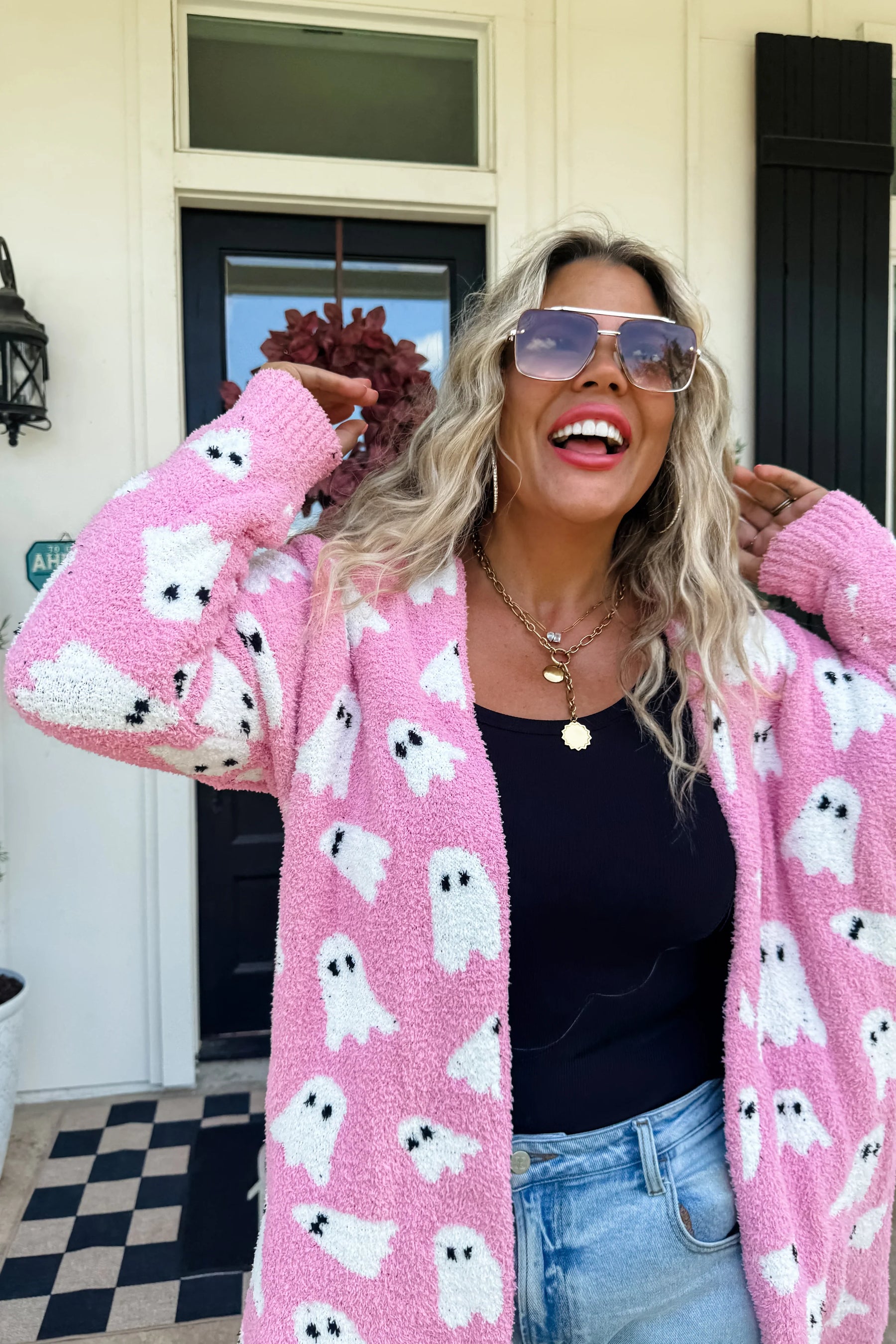 Pink Ghost Halloween Cloud Cardigan - OT001PK