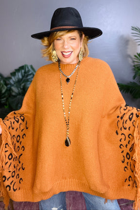 Stay Fierce Fringe Leopard Poncho - OT019LE